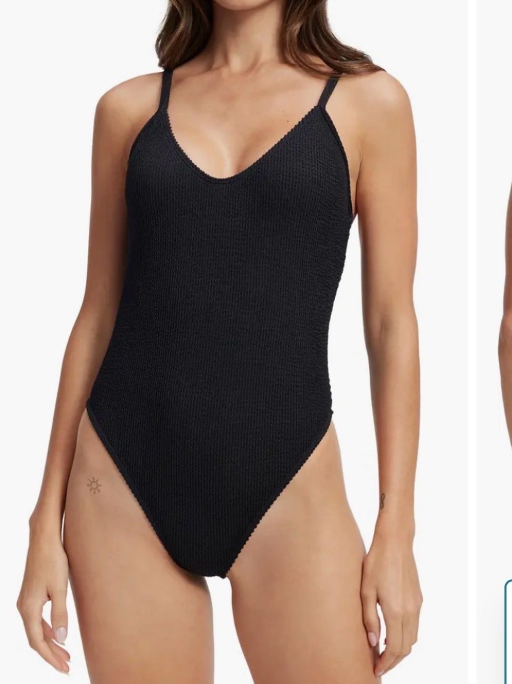 Good American Black Ribbed One-Piece Swimsuit bodysuit